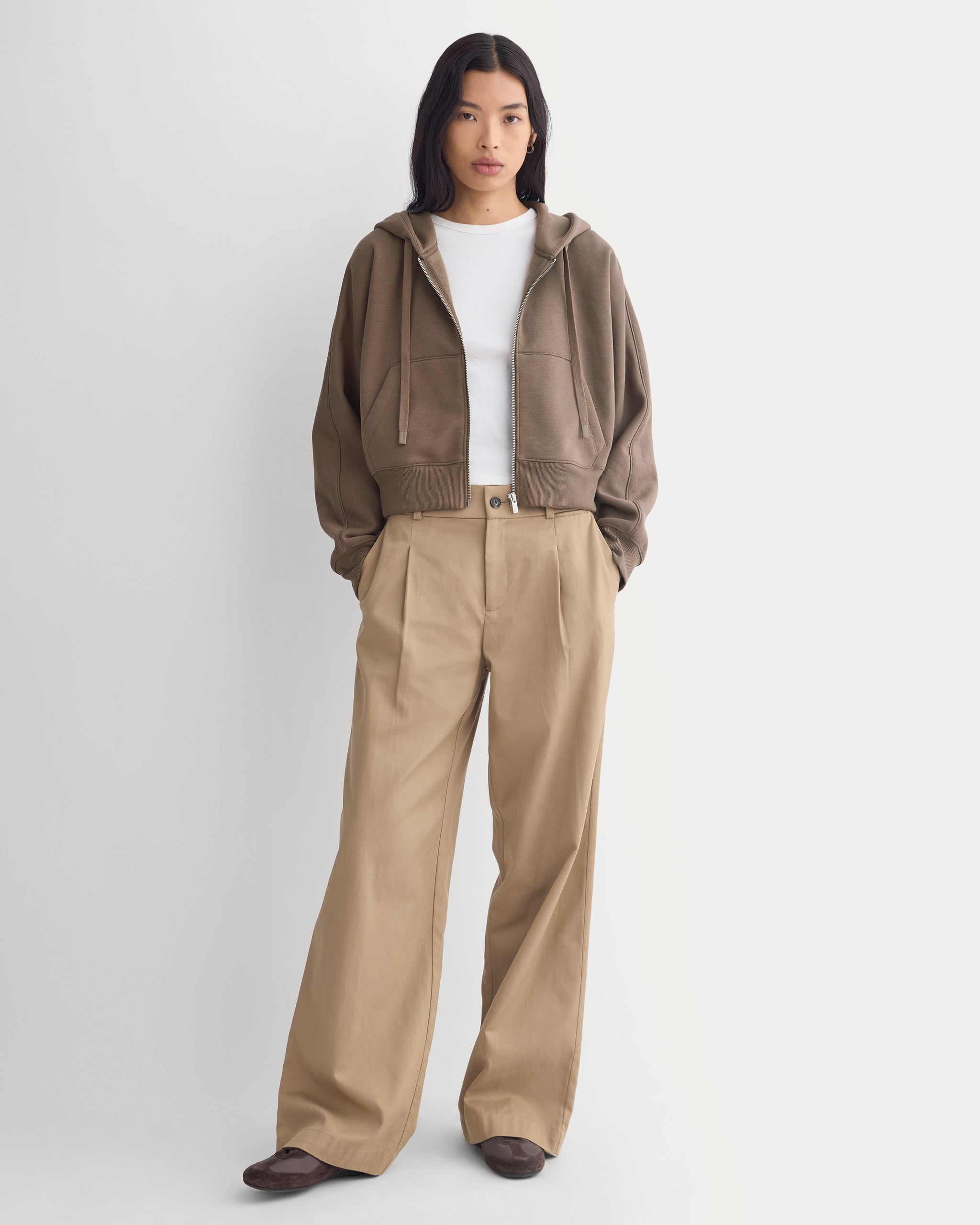 Luxe Fleece Full-Zip Cropped Hoodie | Deep Taupe
