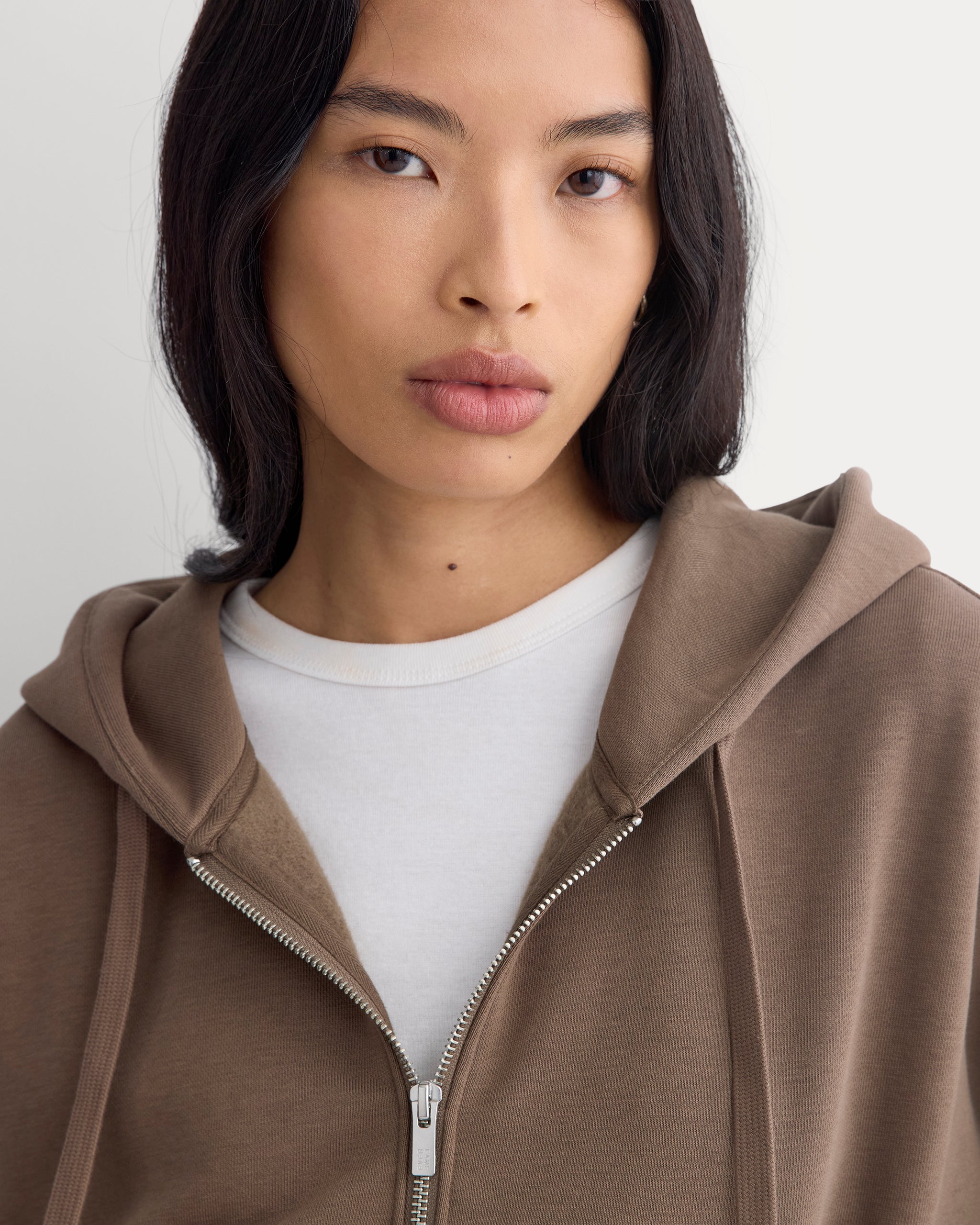 Luxe Fleece Full-Zip Cropped Hoodie | Deep Taupe