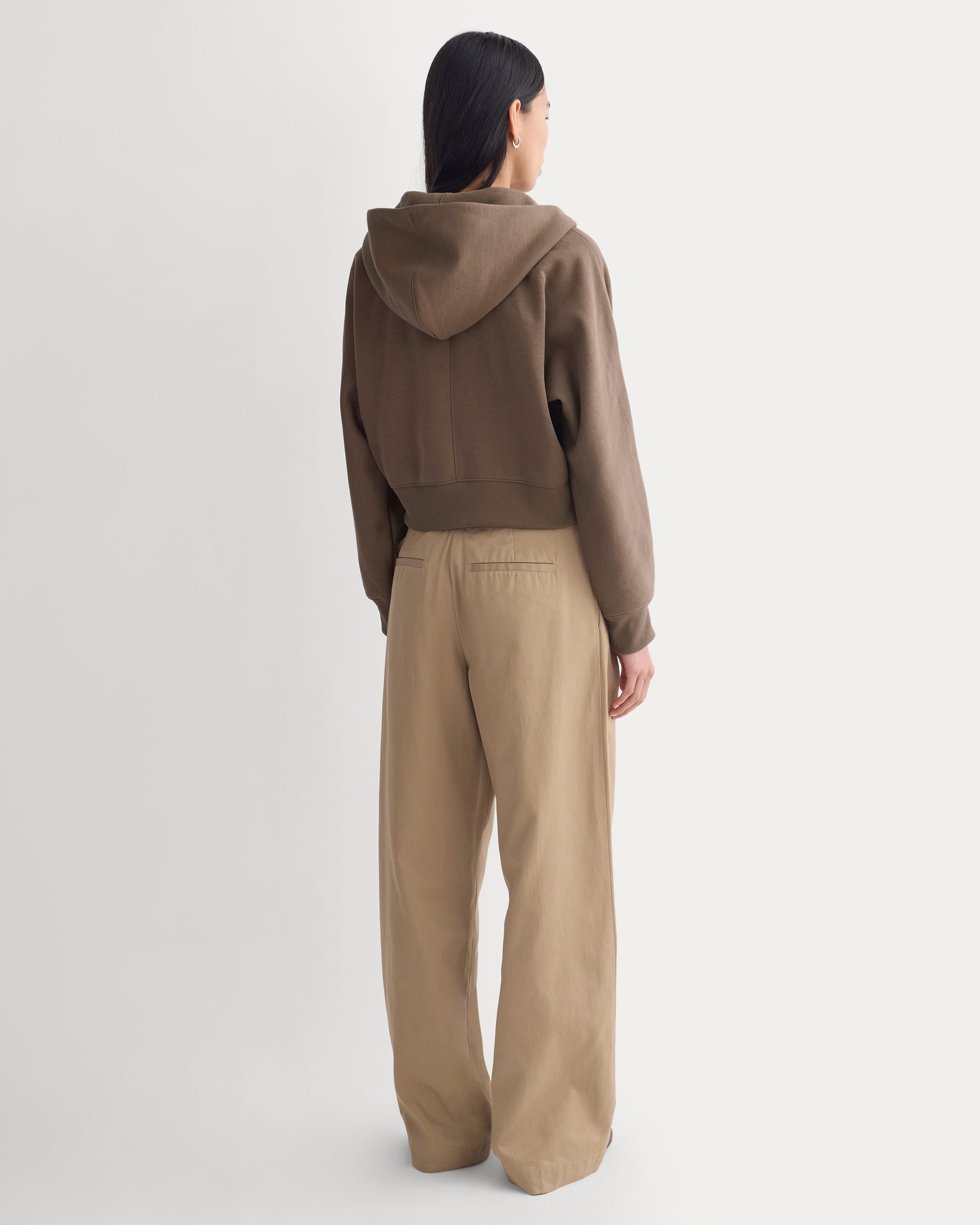 Luxe Fleece Full-Zip Cropped Hoodie | Deep Taupe