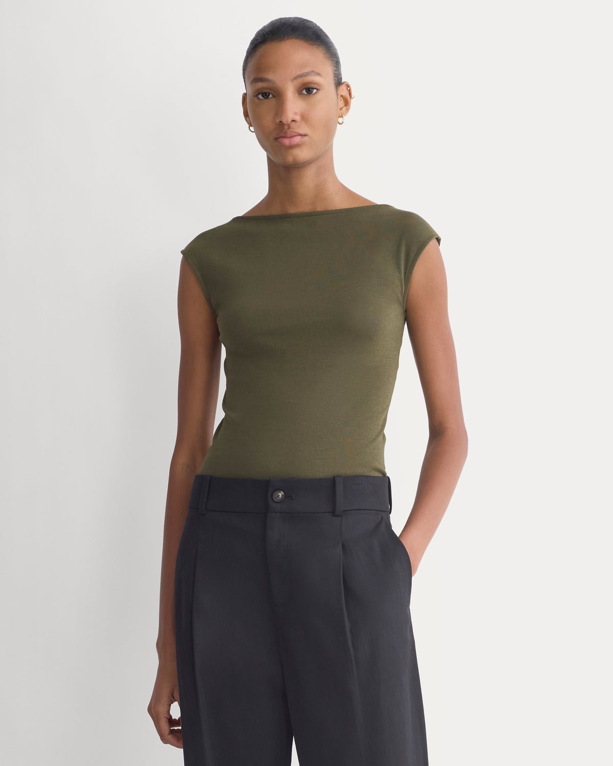 Form Boatneck Open Back Top | Olive Night
