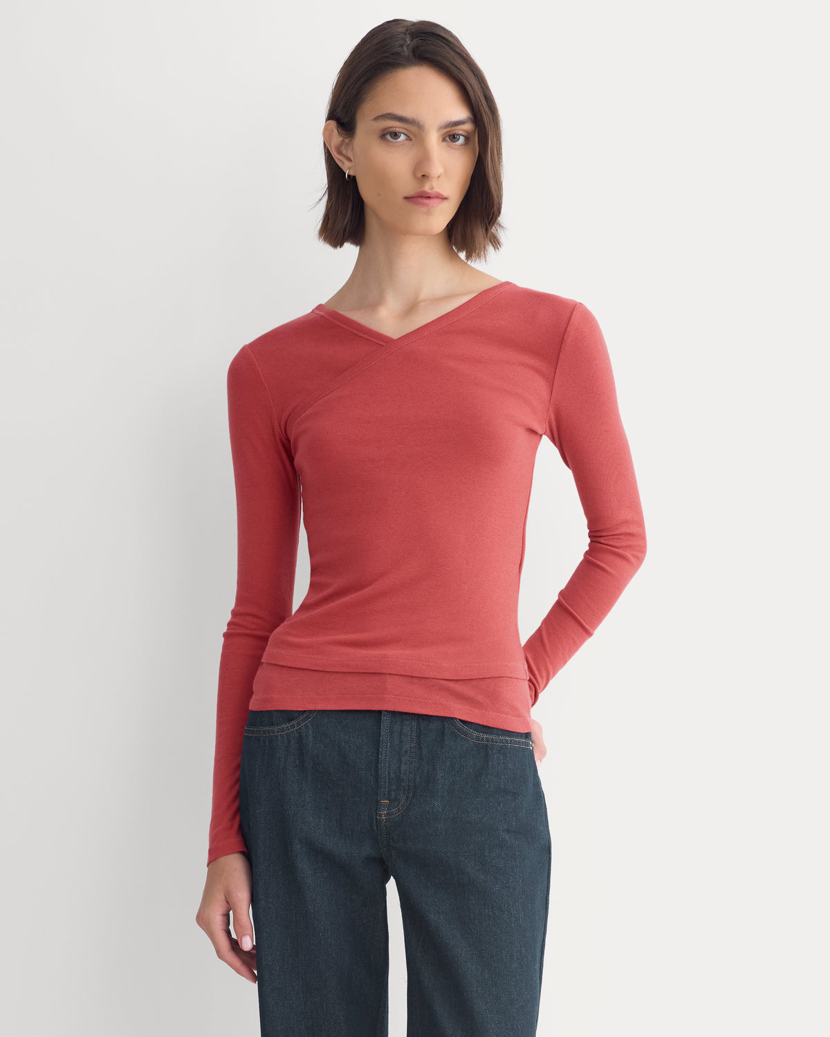 Tissue Double Layer One Shoulder Top | Vintage Red