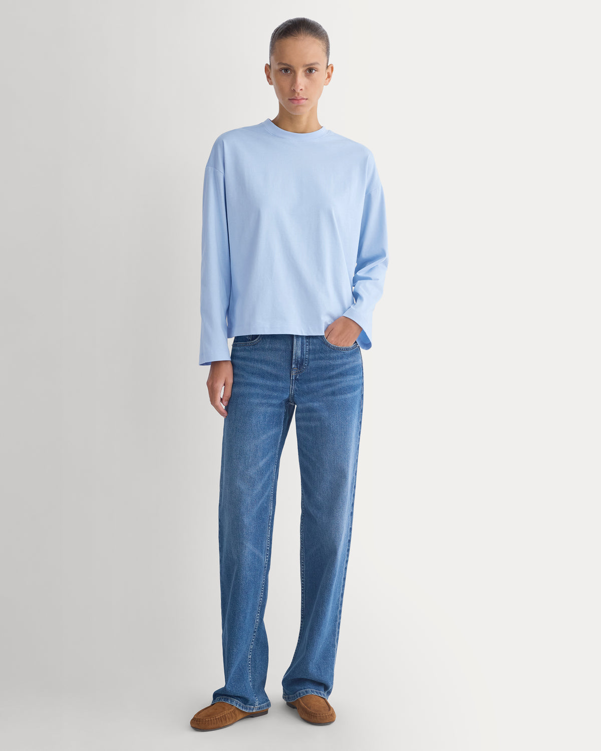 Forever Jersey Boxy Long-Sleeve Crew | Cashmere Blue