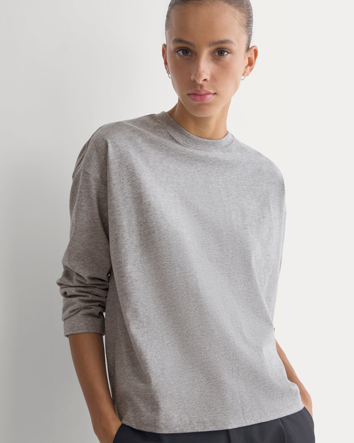 Forever Jersey Boxy Long-Sleeve Crew | Heathered Light Grey
