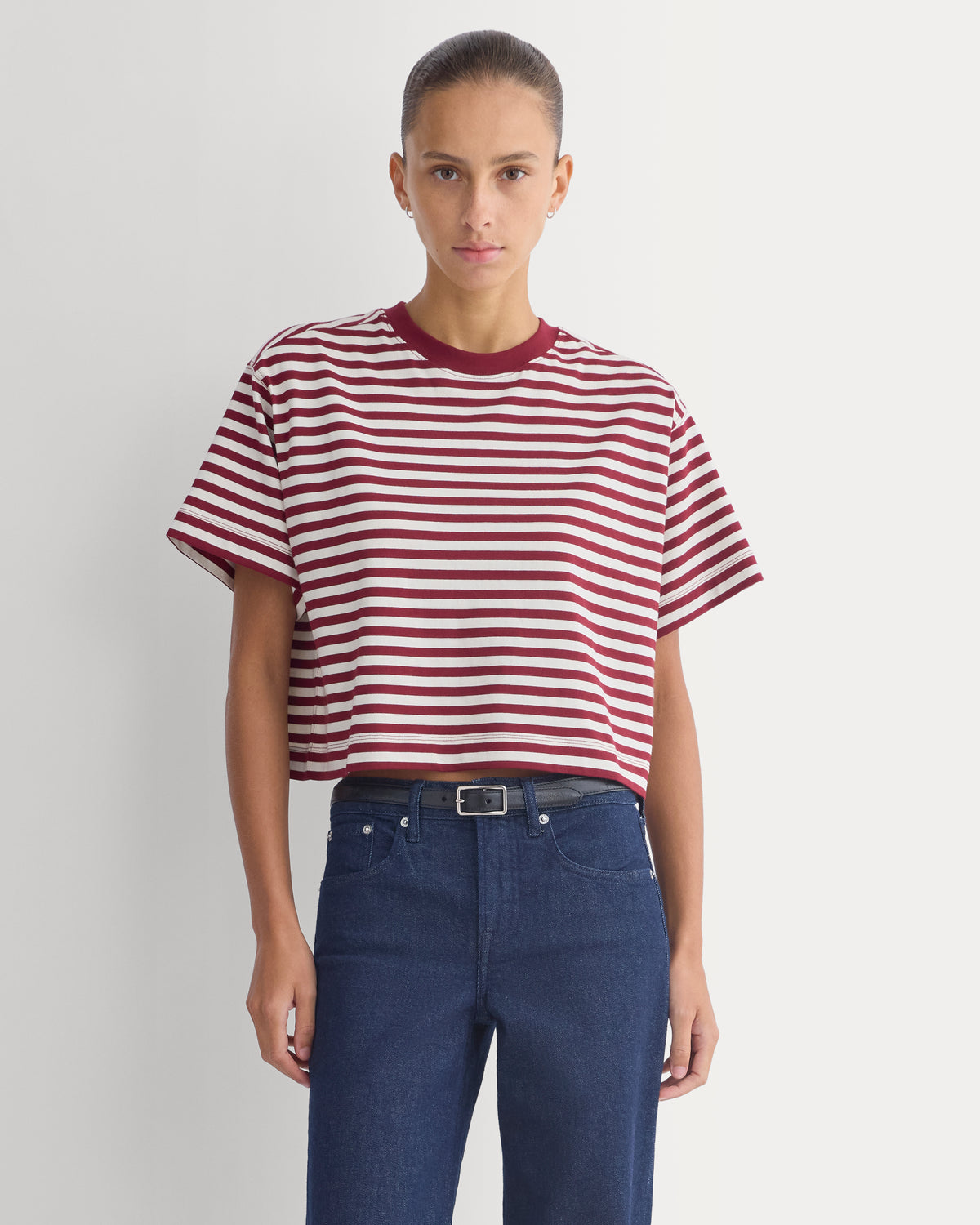 Forever Jersey Cropped Tee | Cabernet / Birch