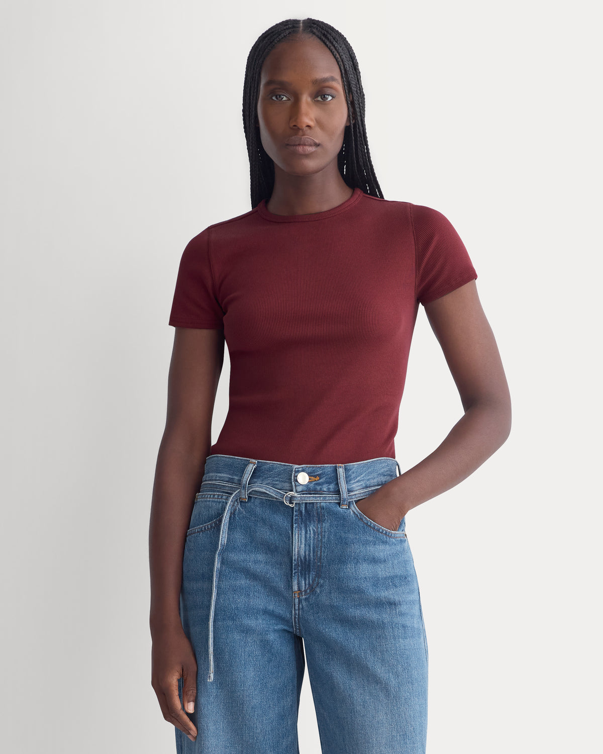 Effortless Rib Short-Sleeve Crew | Cabernet