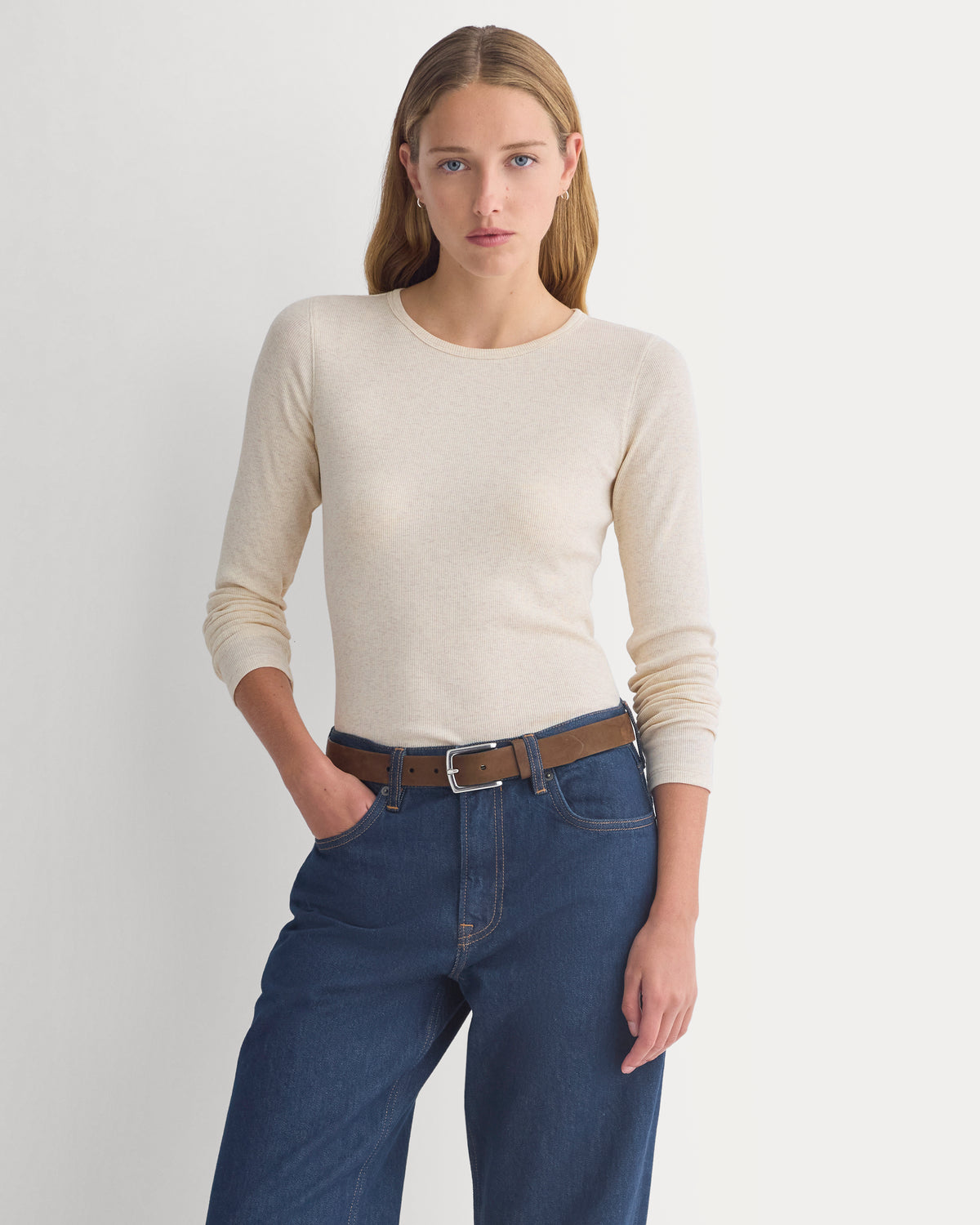 The Luxe Rib Long-Sleeve Crew | Heathered Oat
