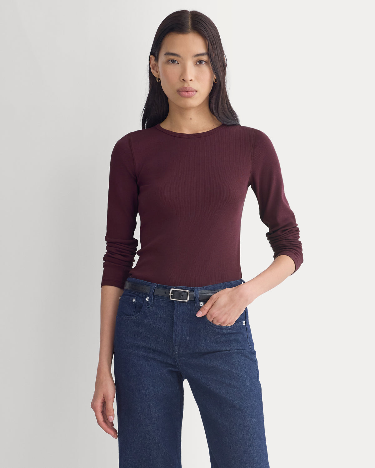 The Luxe Rib Long-Sleeve Crew | Deep Plum