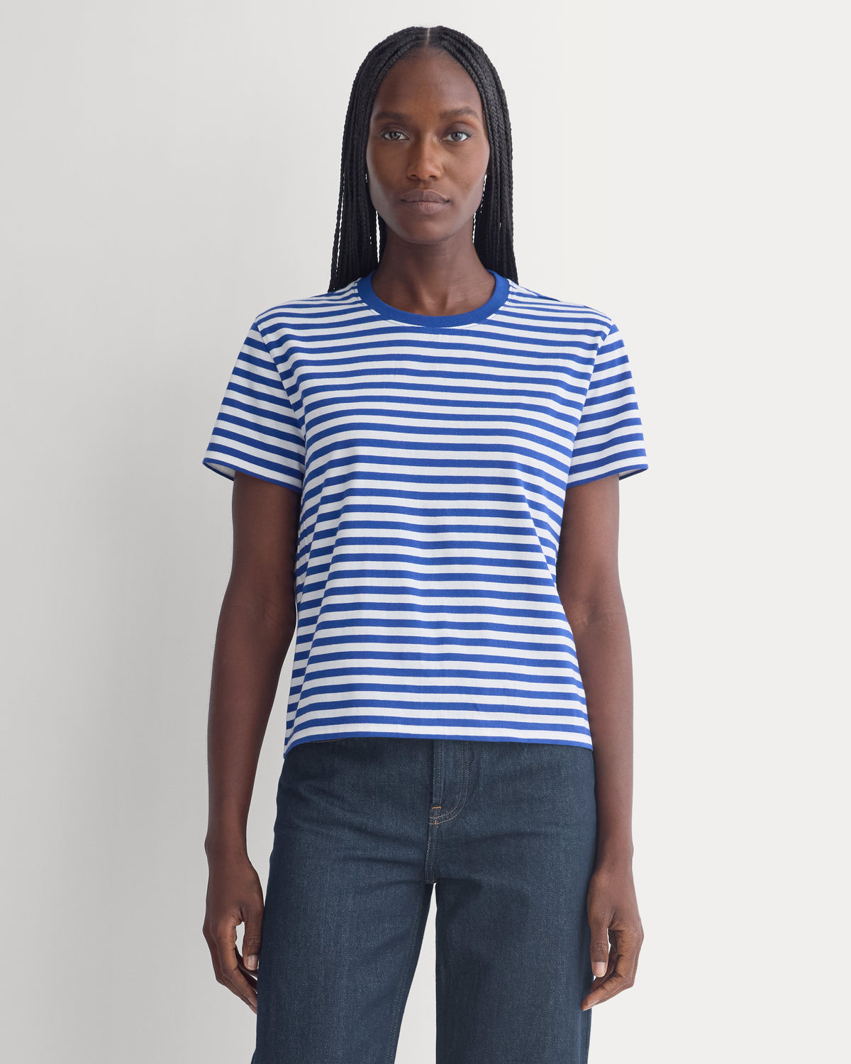 The Organic Cotton Box-Cut Pocket Tee | Bone / Sodalite Blue | No Pocket