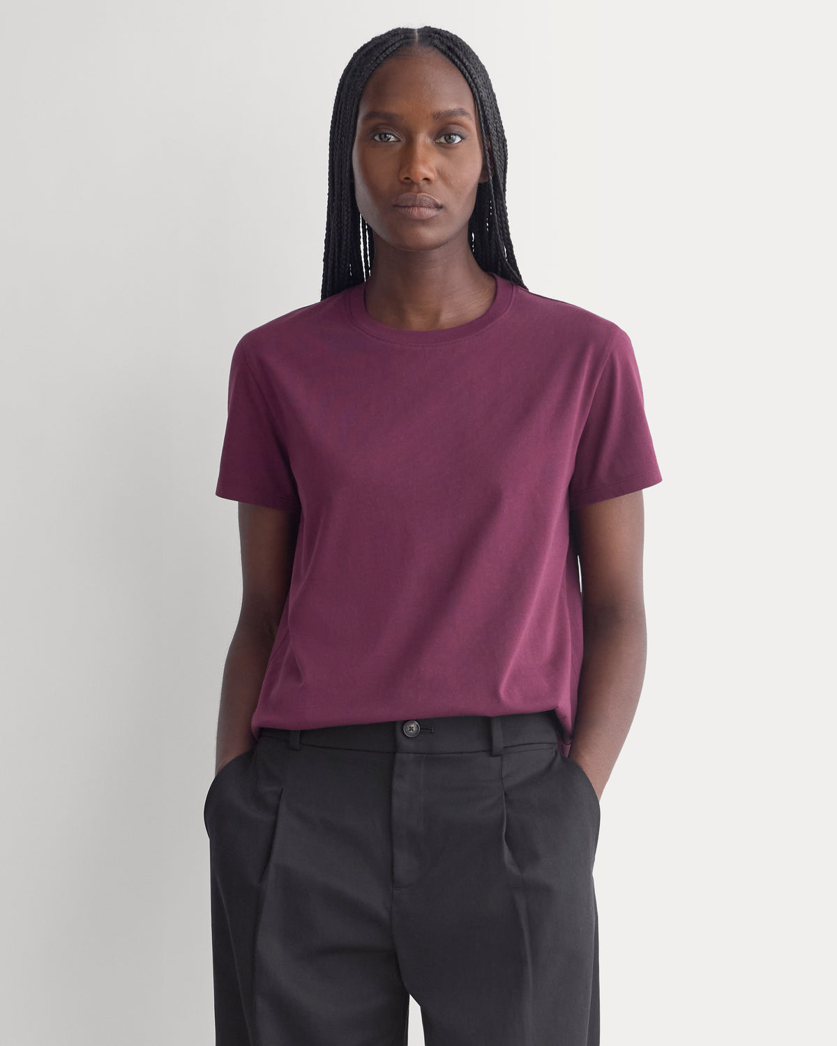 The Box-Cut Tee in Essential Cotton | Deep Plum | No Pocket