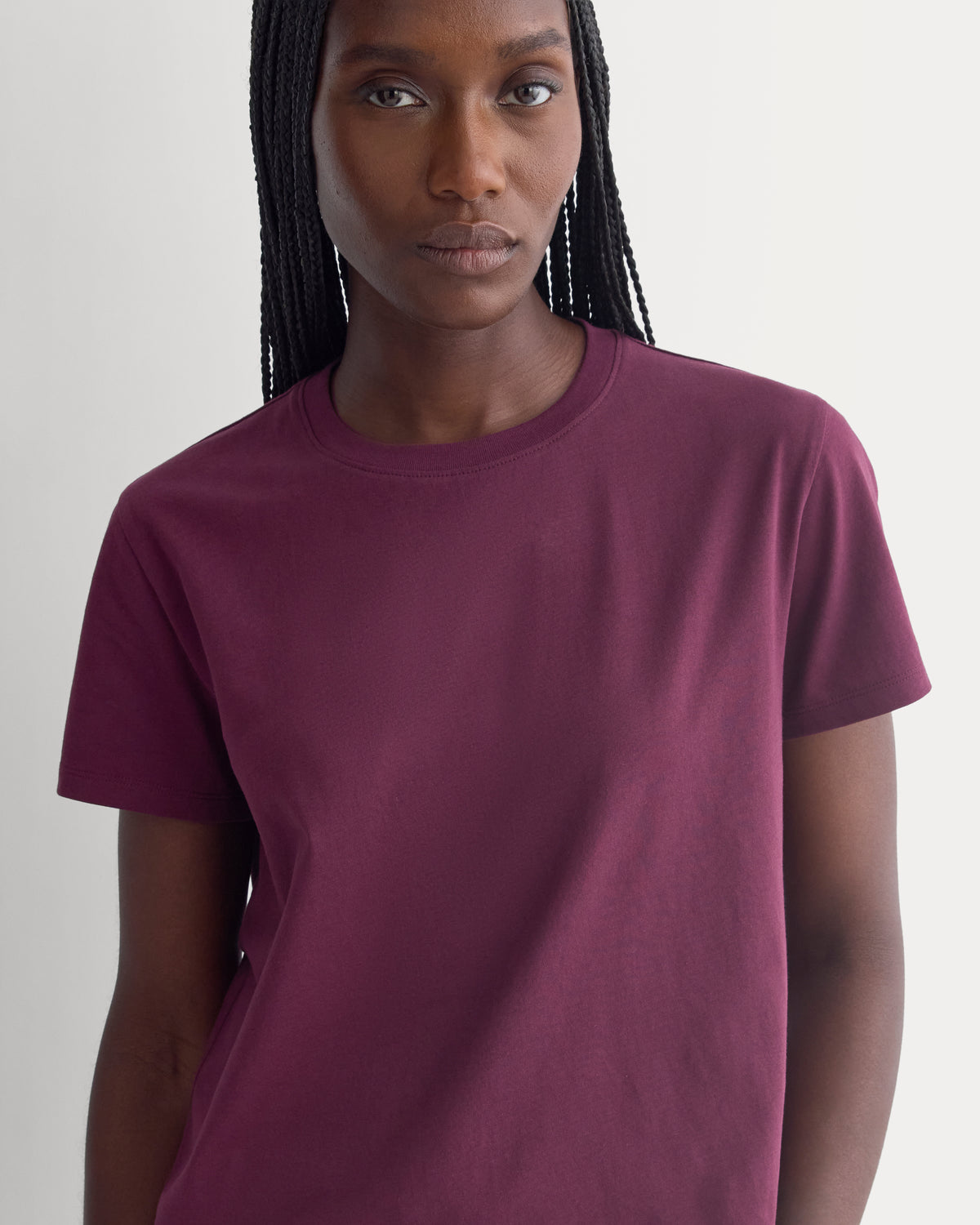 The Box-Cut Tee in Essential Cotton | Deep Plum | No Pocket