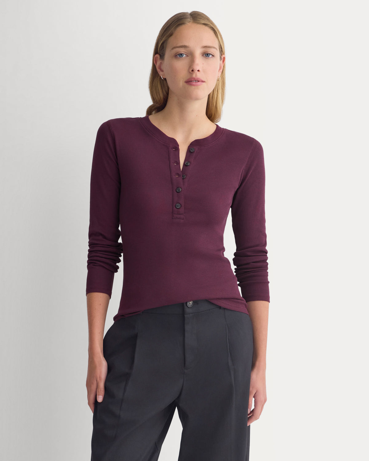 The Luxe Rib Henley | Deep Plum