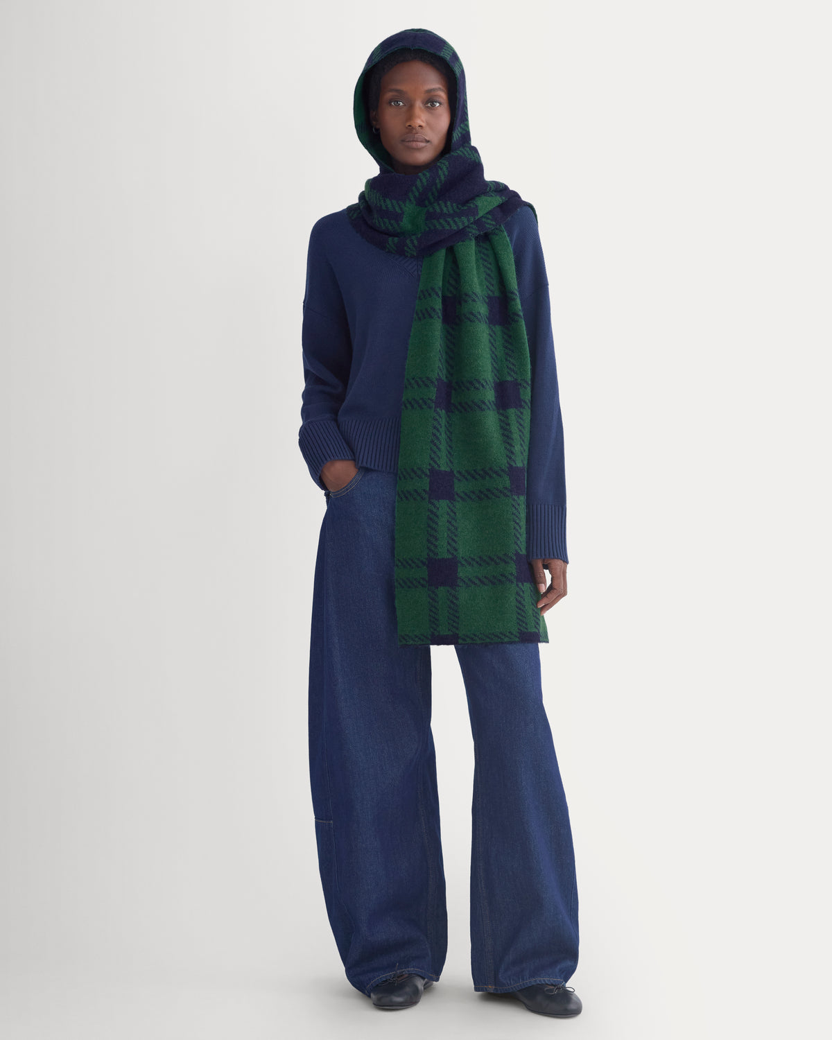 Wool Cashmere Tie-Front Scarf | Eden/True Navy