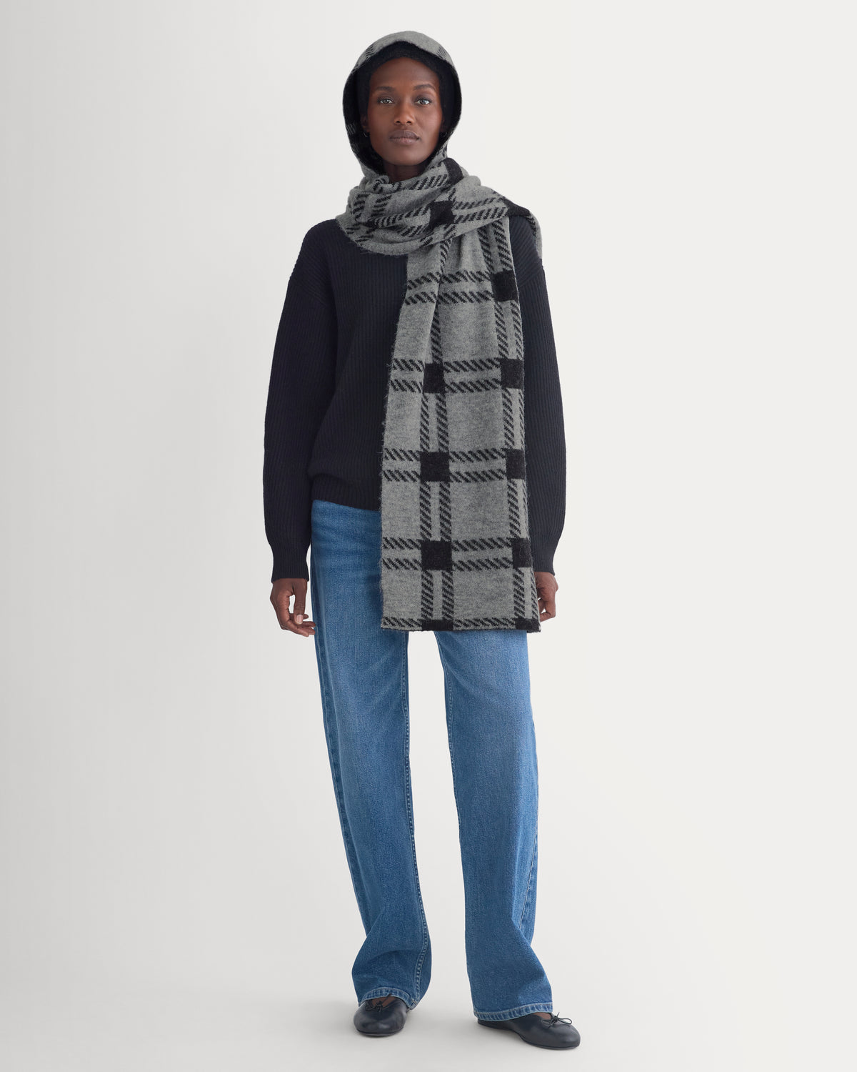 Wool Cashmere Tie-Front Scarf | Vintage Grey/Vintage Black