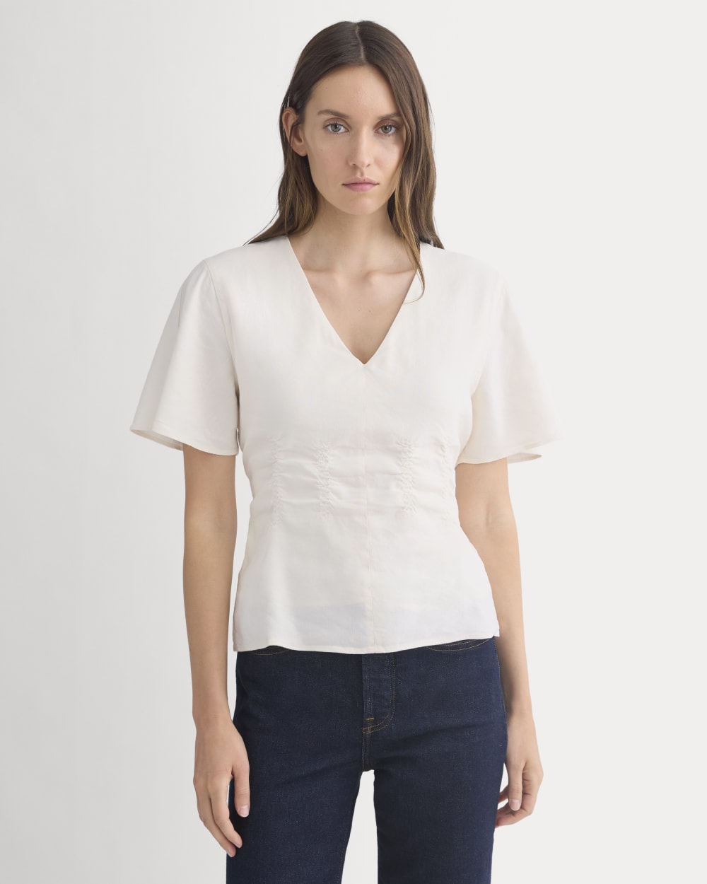 womens-cinched-top-in-stretch-linen-bone | primary