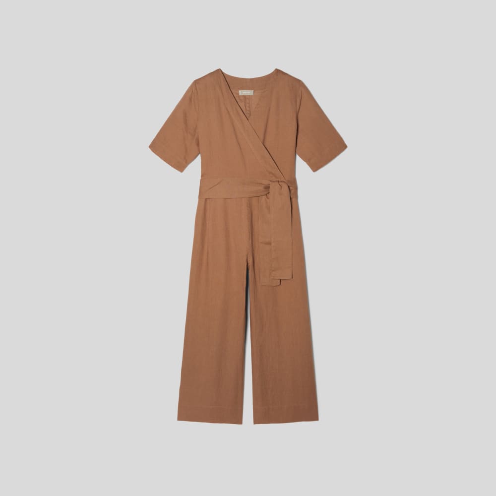 womens-linen-cross-front-jumpsuit-cocoa-brown | alt