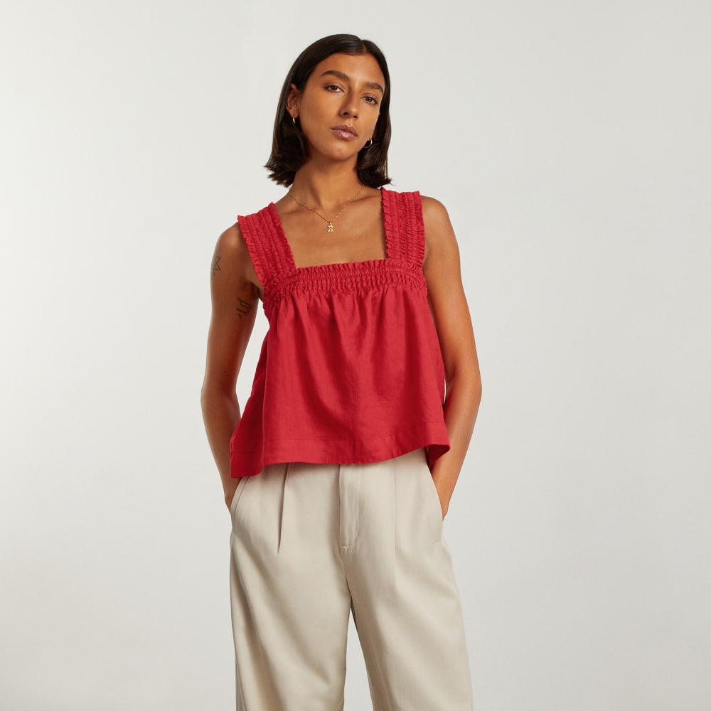 womens-smocked-linen-cami-goji-berry | primary