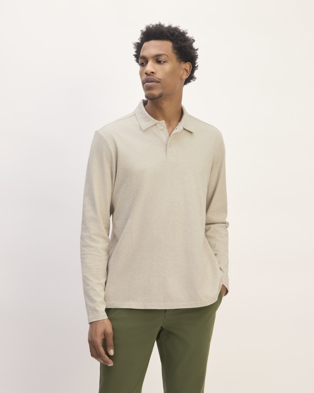 The Premium Weight Long-Sleeve Polo | Heather Oatmeal Everlane The Premium Weight Long-Sleeve Polo | Heather Oatmeal Everlane