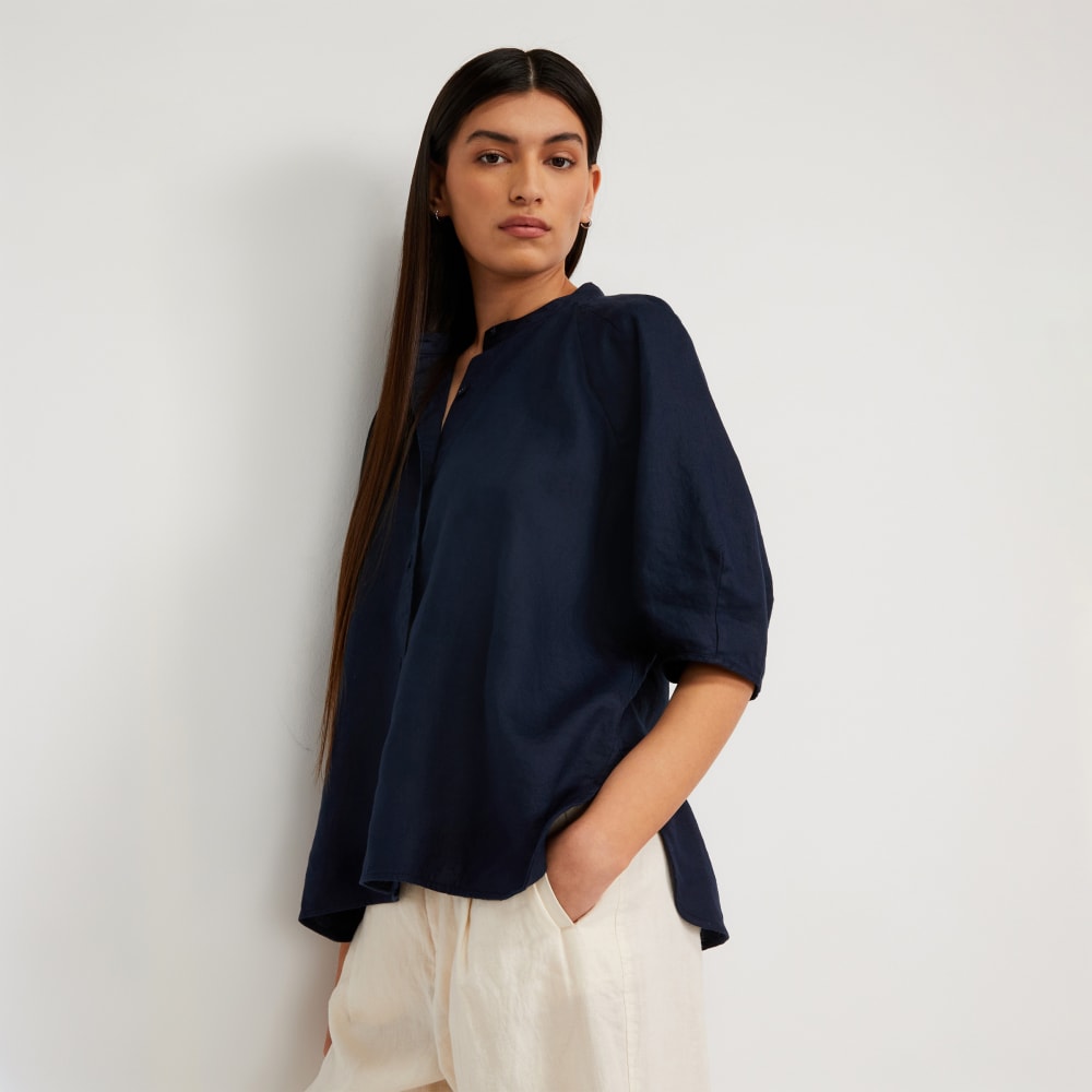 The Linen Puff Sleeve Shirt | Navy – Everlane