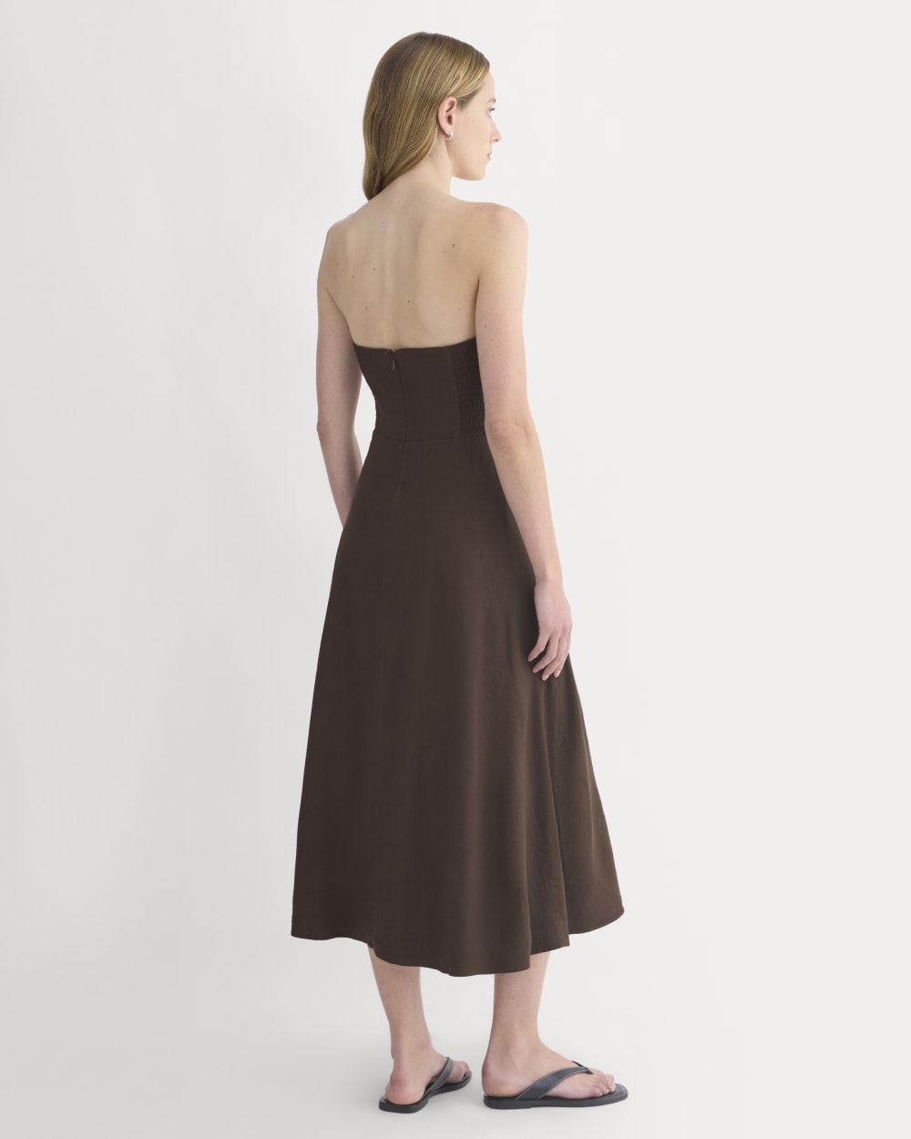 womens-strapless-dress-in-stretch-linen-dark-brown