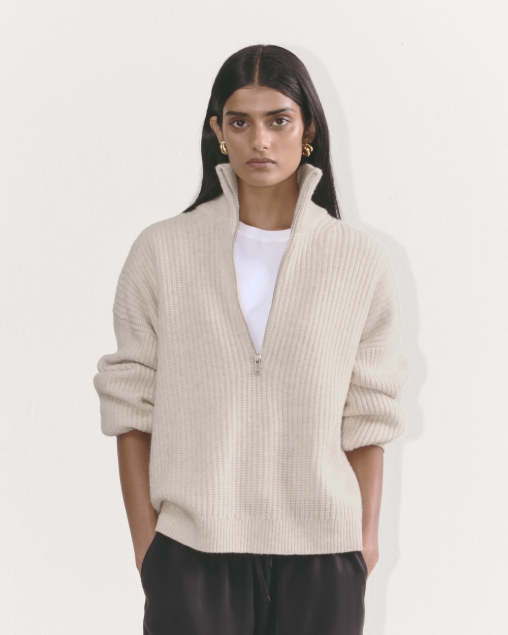 The Half-Zip Sweater in Luxe Merino Heathered Oat – Everlane
