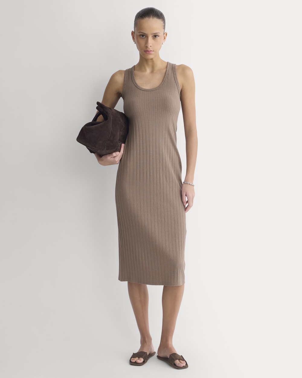Everlane Scoop-Neck Midi Dress In Pointelle Knit In Heathered Chocolate Chip, Size XXL, Cotton Everlane Scoop-Neck Midi Dress In Pointelle Knit In Heathered Chocolate Chip, Size XXL, Cotton