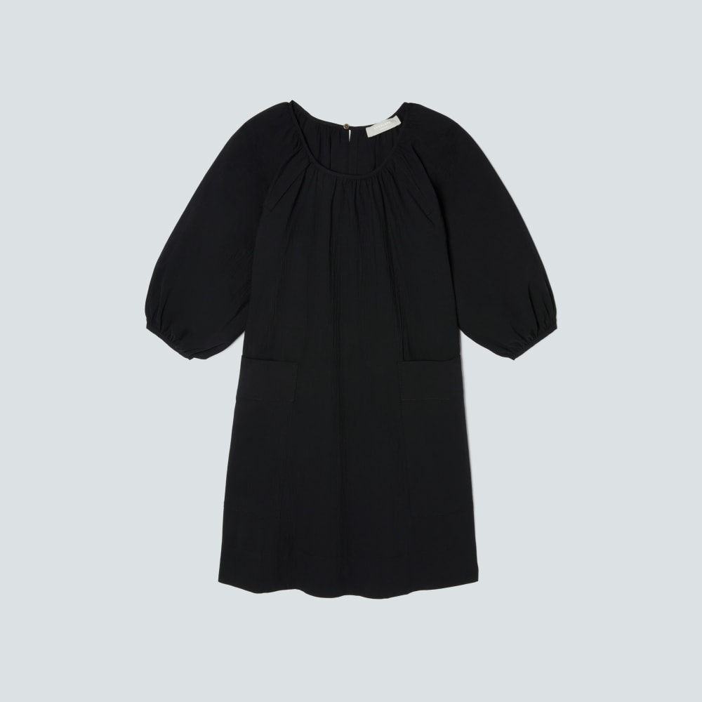 womens-seersucker-puff-sleeve-dress-black