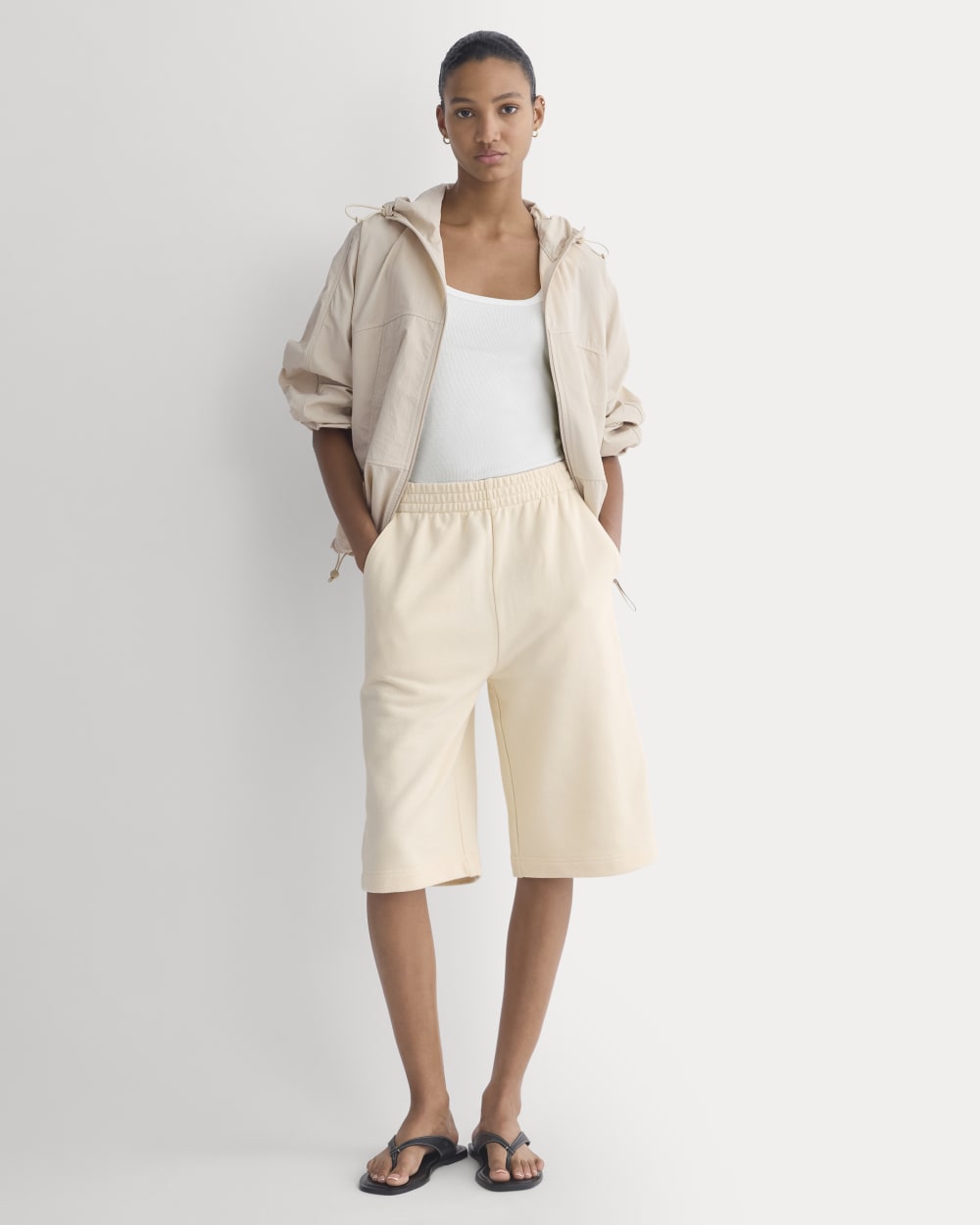 womens-lightweight-terry-long-shorts-parchment | primary