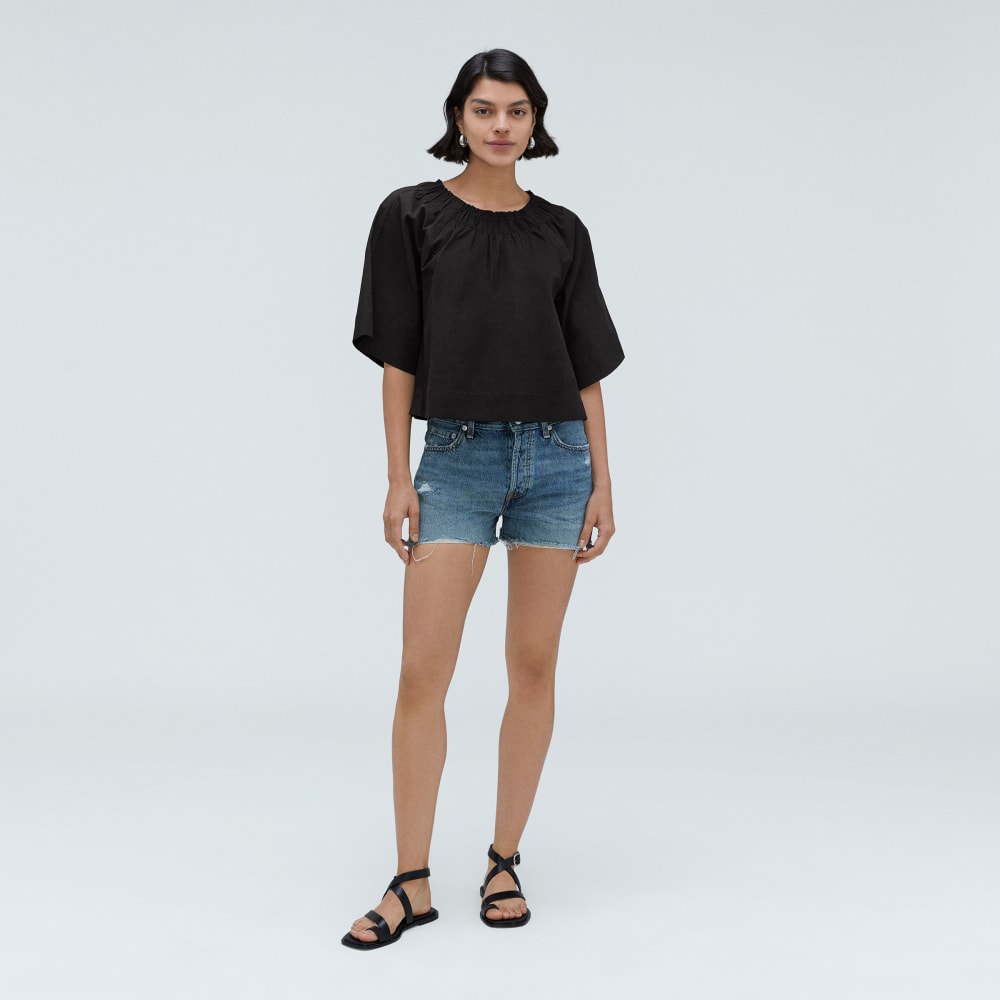 womens-seersucker-gathered-tee-black