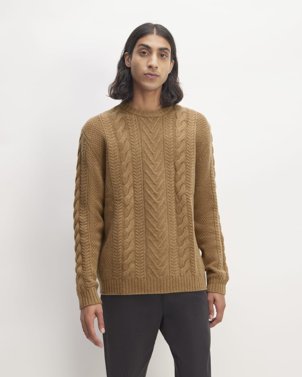 The Felted Merino Cable-Knit Crew Deep Camel – Everlane