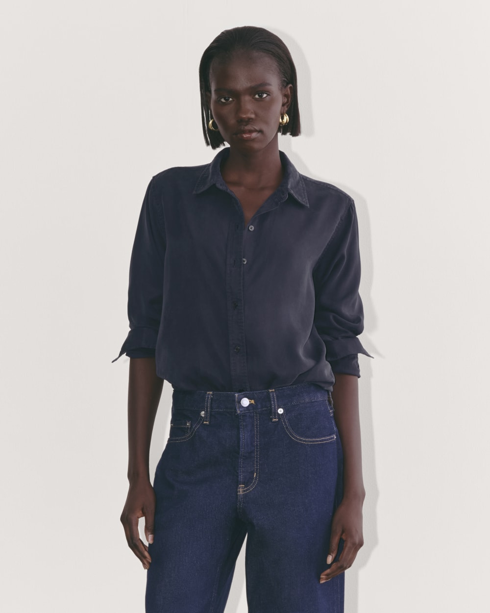 navy blue womens dress shirt Mavi Women's Long Sleeve Button-Up Shirt In Naval Academy