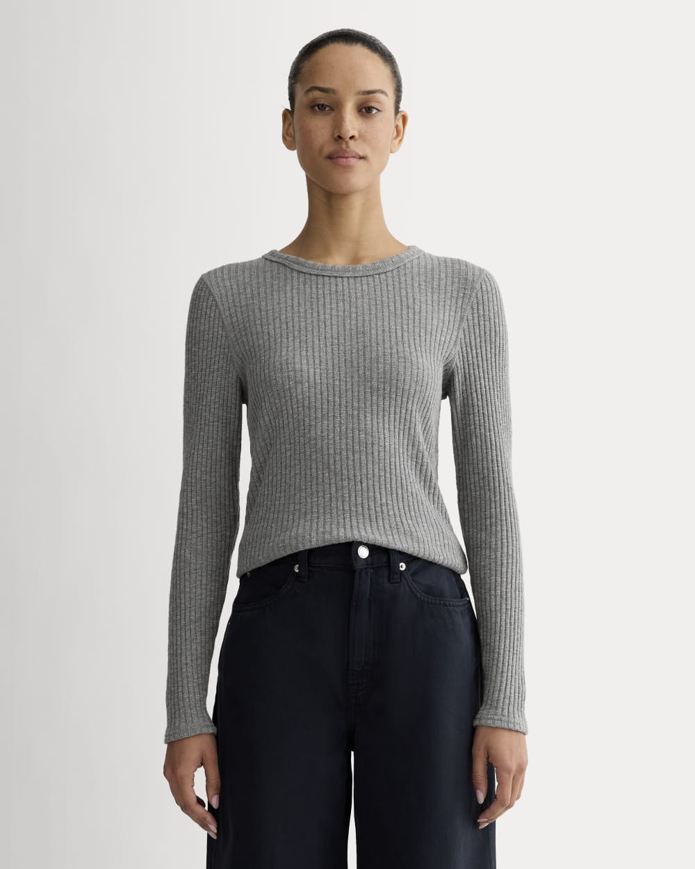 OVERNEATH Rib Tank Rib Sleeves セット チャコール Josie Ribbed Long Sleeve Set - Charcoal | Fashion Nova