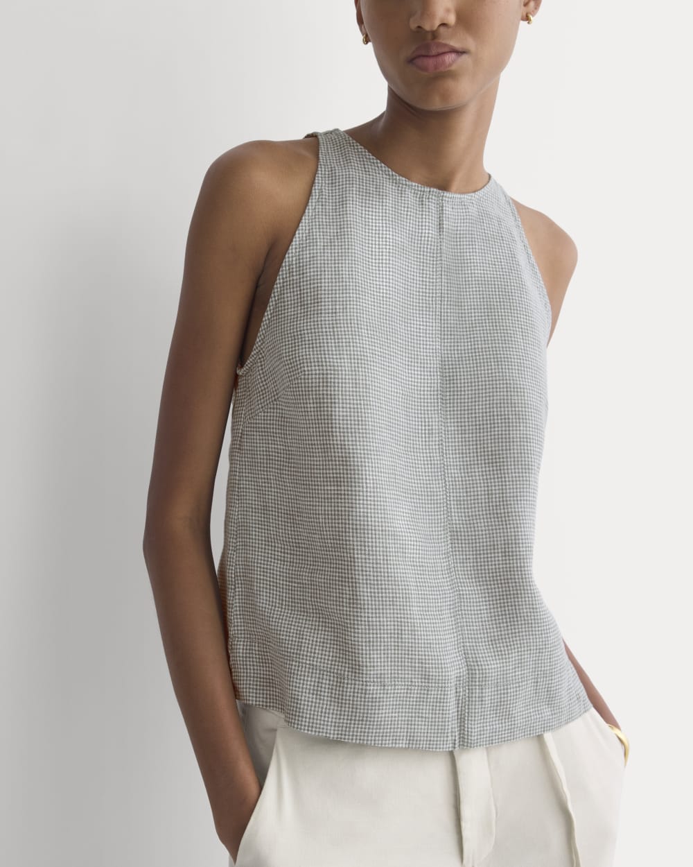 womens-linen-high-neck-tank-agave-green | primary