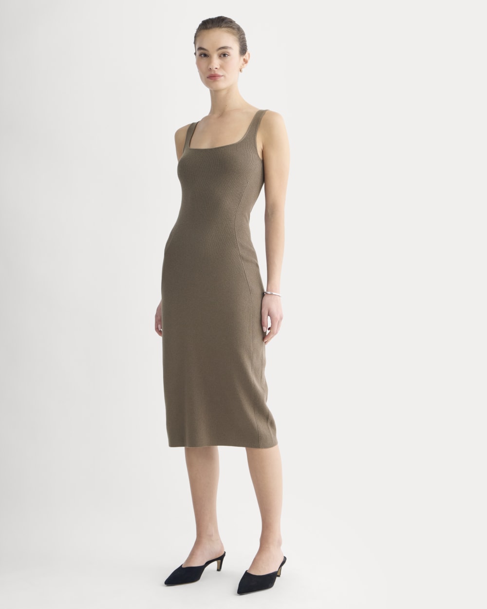 Everlane Knit Square-Neck Midi Dress In Deep Taupe, Size XXL, Cotton/Viscose Everlane Knit Square-Neck Midi Dress In Deep Taupe, Size XXL, Cotton/Viscose