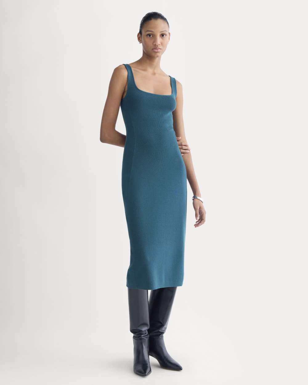 Everlane Knit Square-Neck Midi Dress In Reflecting Pond, Size XL, Cotton/Viscose Everlane Knit Square-Neck Midi Dress In Reflecting Pond, Size XL, Cotton/Viscose