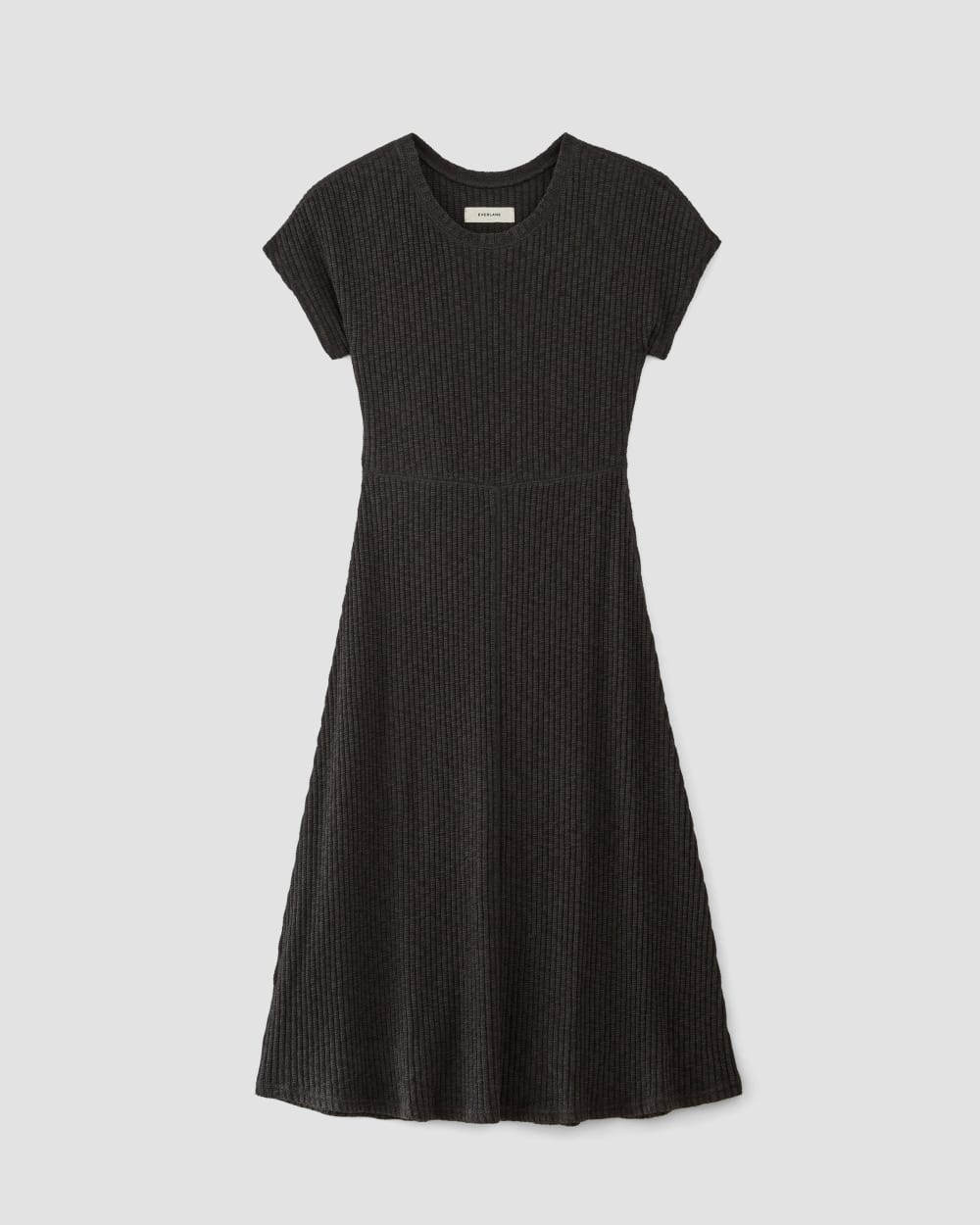 womens-rib-knit-cap-sleeve-midi-dress-black | alt