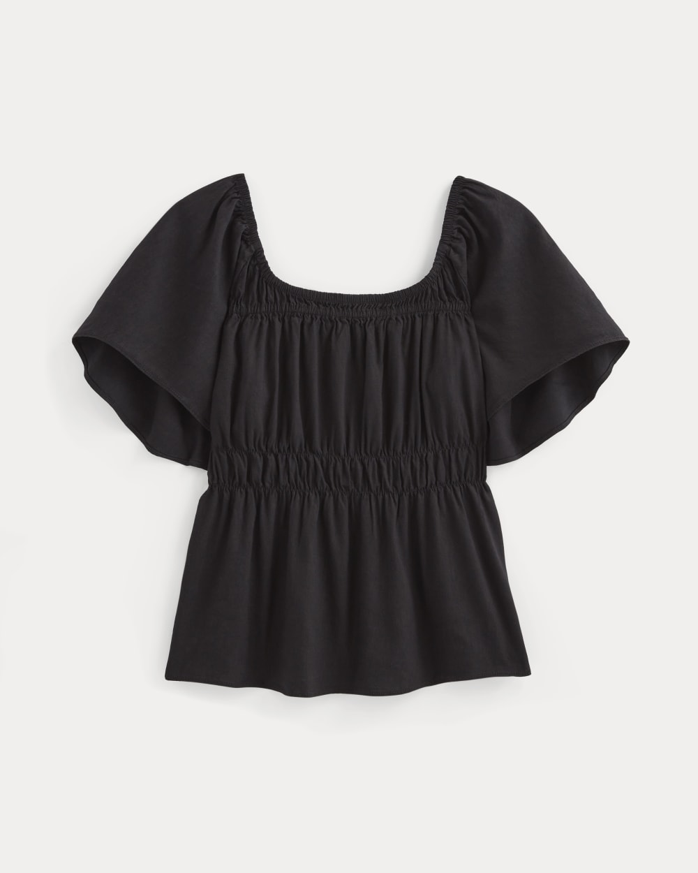 womens-flutter-sleeve-top-stretch-linen-black | alt