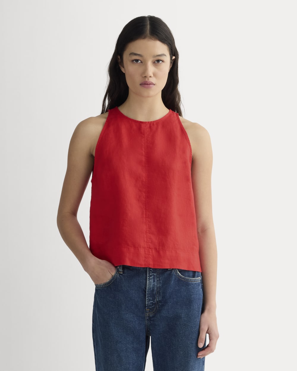 womens-linen-high-neck-tank-classic-red | primary