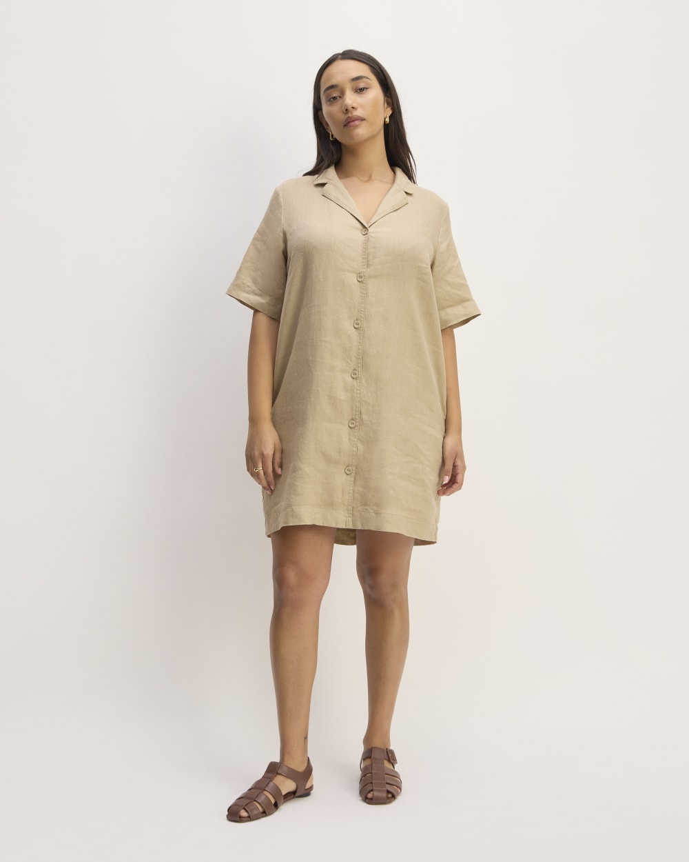 open lace back dress Khaki Suede Tie Cuff Oversized Shirt Dress main image 1