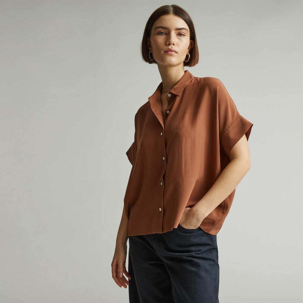 everlane silk square shirt dress Everlane Womens The Satin Square Neck Slip Dress Carob Brown Size 0 NWT