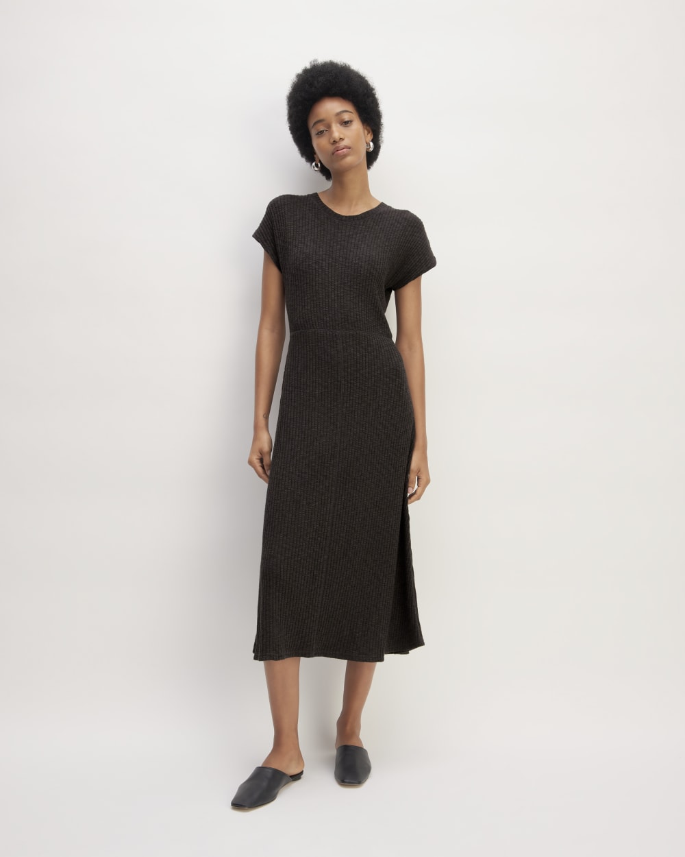 The Rib-Knit Cap-Sleeve Midi Dress | Black Everlane The Rib-Knit Cap-Sleeve Midi Dress | Black Everlane