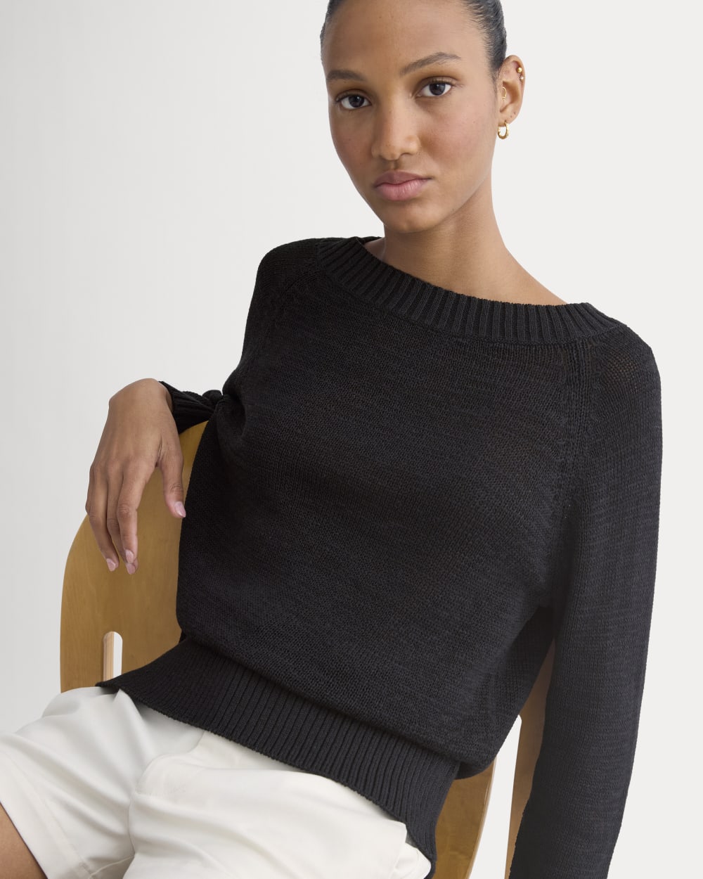 womens-wide-neck-crew-sweater-tape-yarn-black | primary