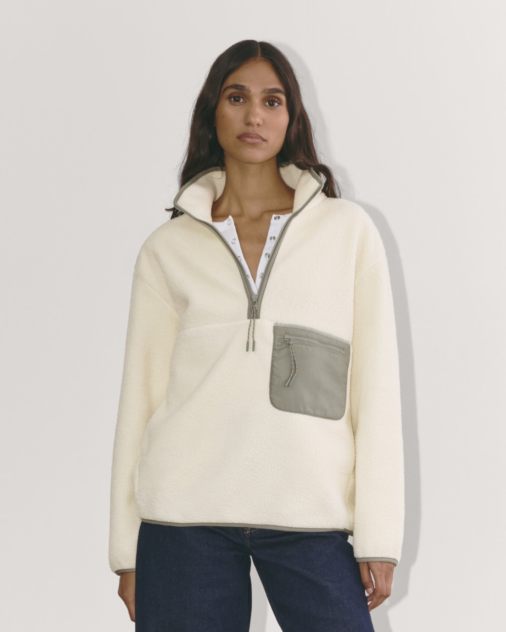 The ReNew Fleece Oversized Half-Zip | Heathered Oat – Everlane