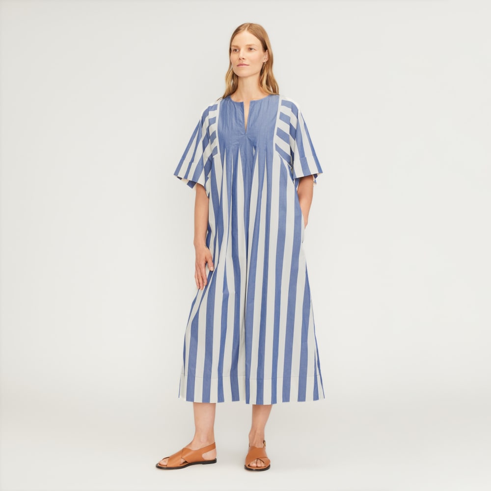 womens-poplin-caftan-dress-mazarine-blue-bone | primary