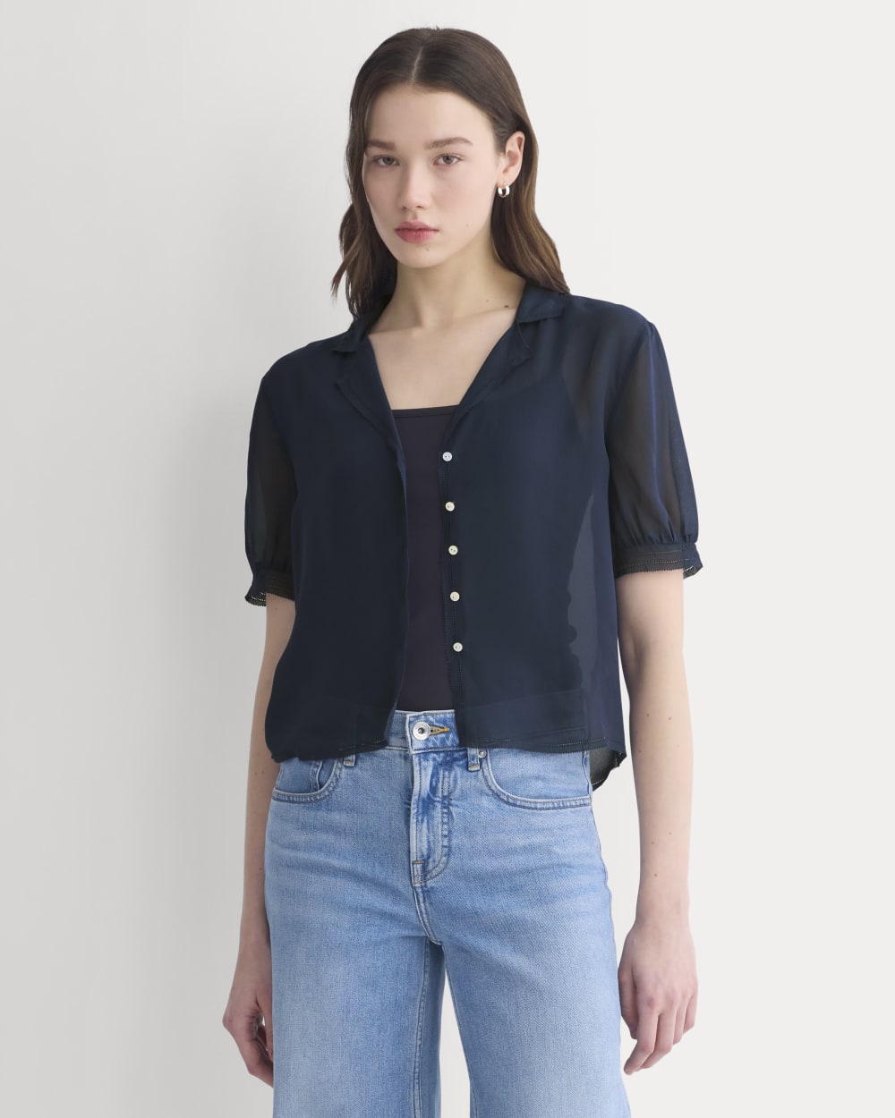 womens-notch-collar-shirt-silk-georgette-navy | primary
