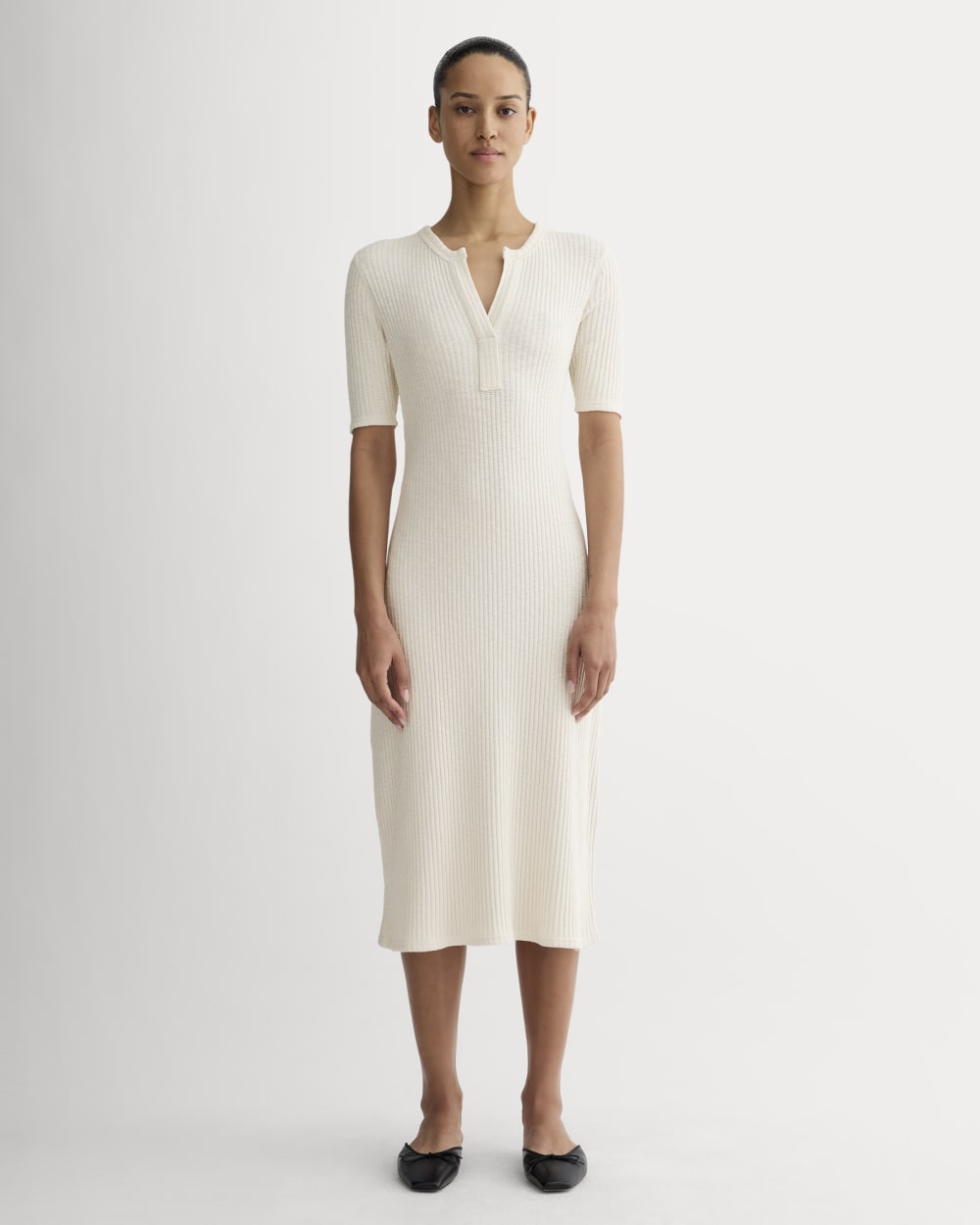 Everlane Rib-Knit Henley Dress In Bone, Size XXL, Cotton Everlane Rib-Knit Henley Dress In Bone, Size XXL, Cotton