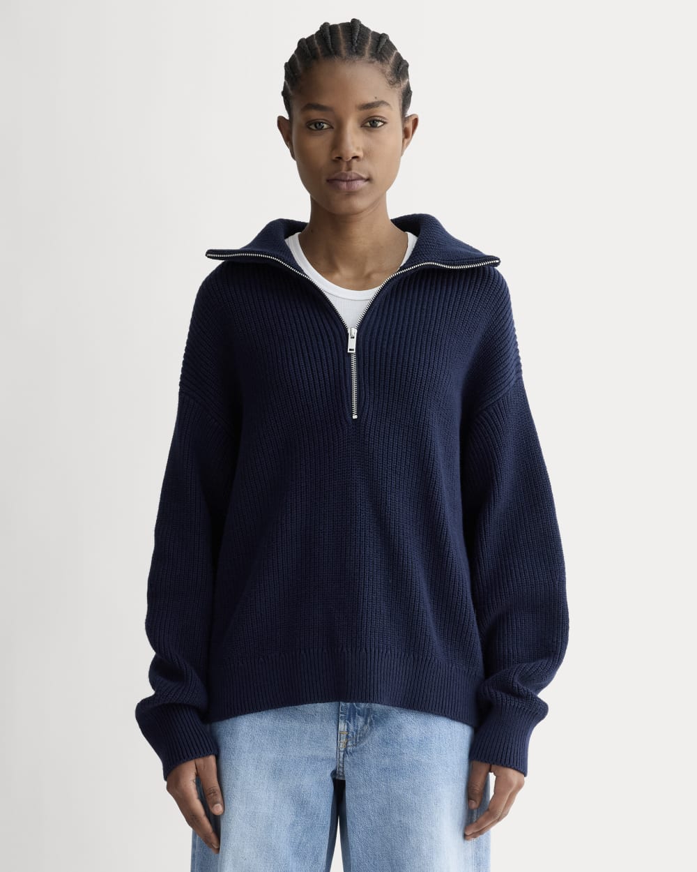 womens-cotton-half-zip-sweater-navy | primary