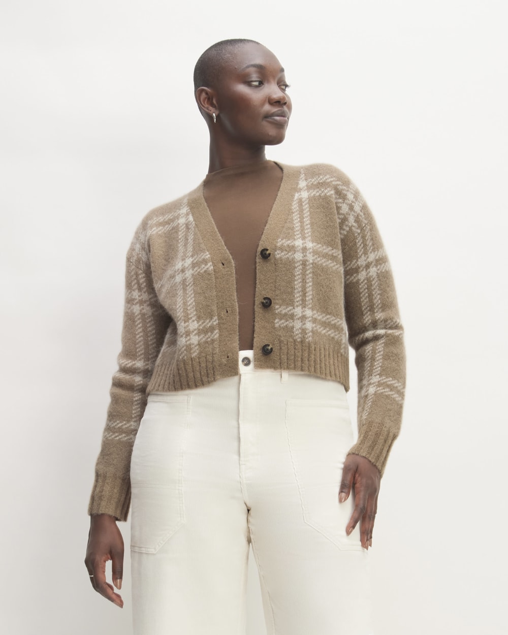 トップス OVY Lamb Wool Crew Neck Cardigan (beige) The Alpaca V-Neck Cropped Cardigan | Wheat / Lightest Taupe – Everlane