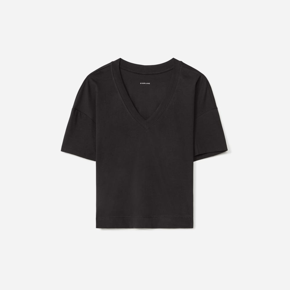 The Organic Cotton Slouchy V-Neck | Black – Everlane