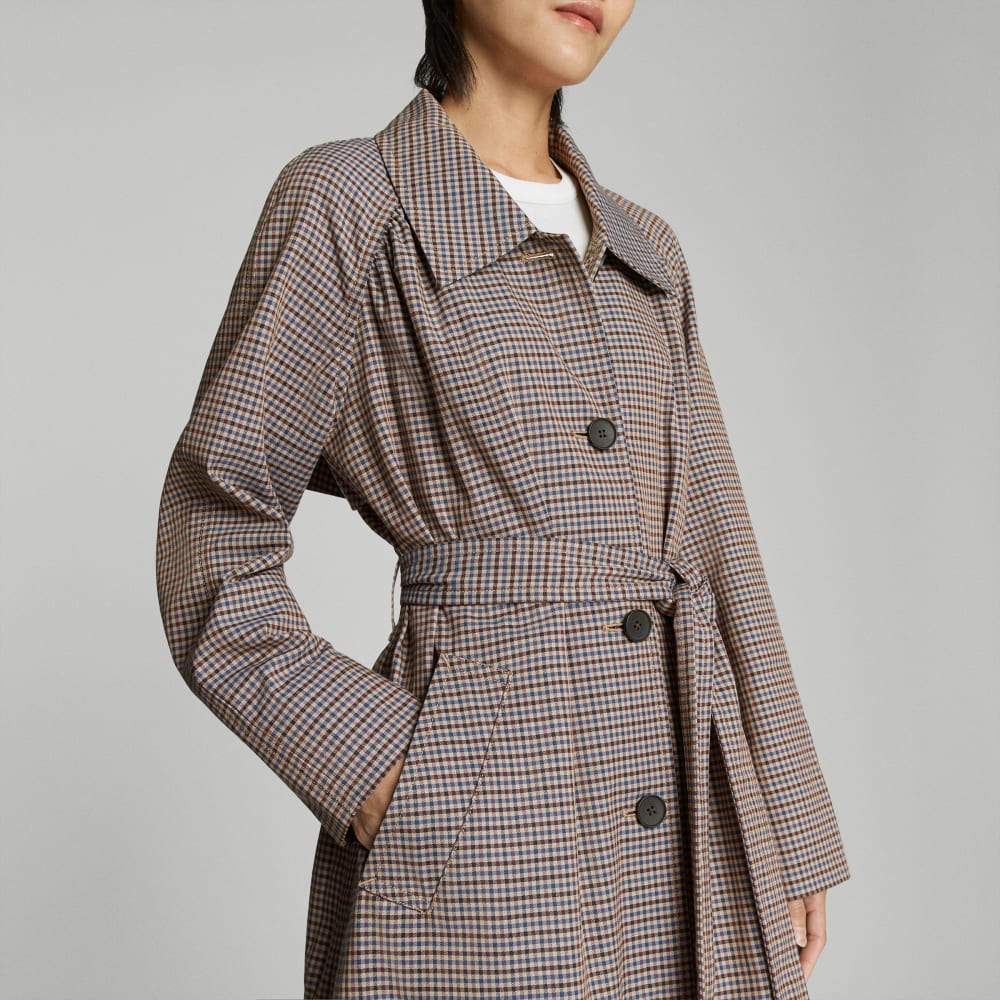 womens-gathered-mac-trench-blue-brown-houndstooth