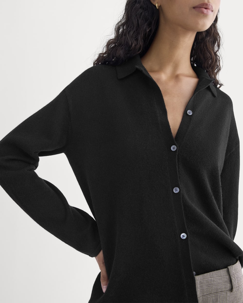 womens-cashmere-button-up-shirt-black
